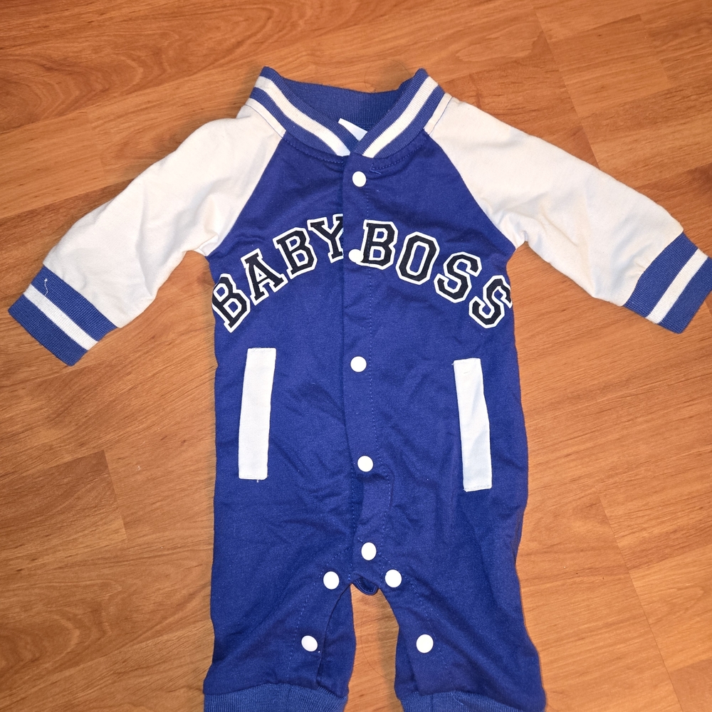 Blue and White Baby Boss Onesie